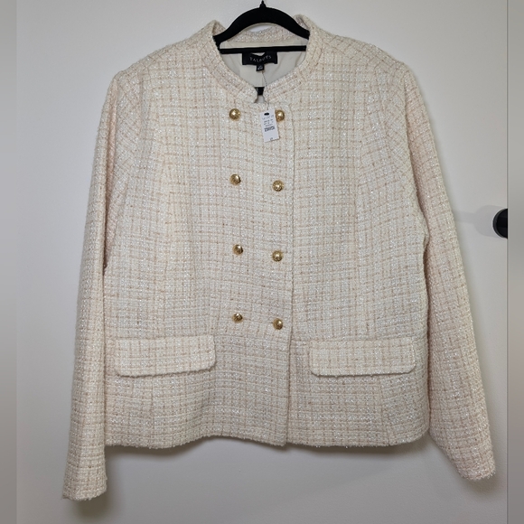 Talbots NWT Cream Gold Metallic Tweed Blazer Plus 18 Old Money Quiet Luxury Coat - Picture 9 of 11